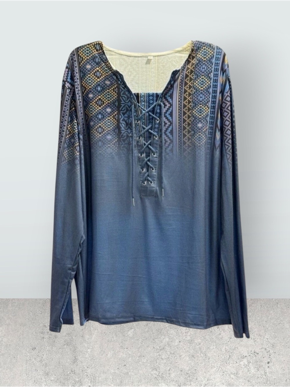 Vintage Renaissance Pattern Long Sleeve Henley Tee Extra Large